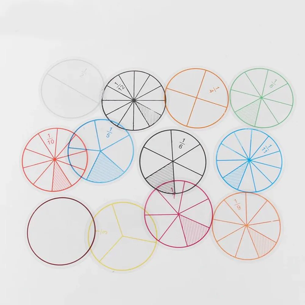 12pcs/lot Plastic Numbered Fractions Circles Math Chips Mathematics Number Toy Wholesale Dia. 8cm