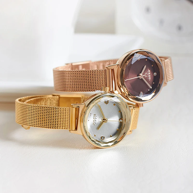 Small Simple Cutting Glass Women\'s Watch Japan Quartz Hours Fashion Dress Stainless Steel Bracelet Birthday Girl Gift Julius Box