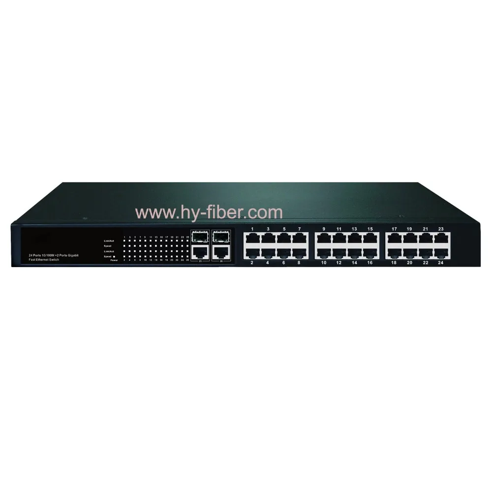 Fast Gigabit Ethernet Switch, 2 1000M SFP Port, 24 10 Mbps, 100Mbps, RJ45 Port, SFP Module