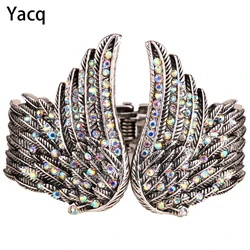 YACQ Angel Wing Bangle Bracelet Women Biker Crystal Fashion Jewelry Antique Gold Silver Color Gifts Her Mom Dropshipping D01