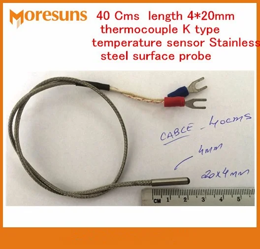 Sensor de temperatura tipo termopar K, sonda de superficie de acero inoxidable, 40 Cms de longitud, 4x20mm, 10 unids/lote, envío rápido