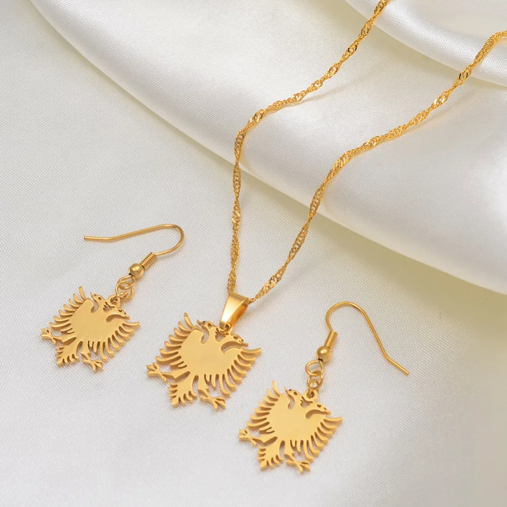 Anniyo SMALL Albania Eagle Necklaces Earrings Sets Silver/Gold Plated Jewelry Ethnic  Women Girl #074921