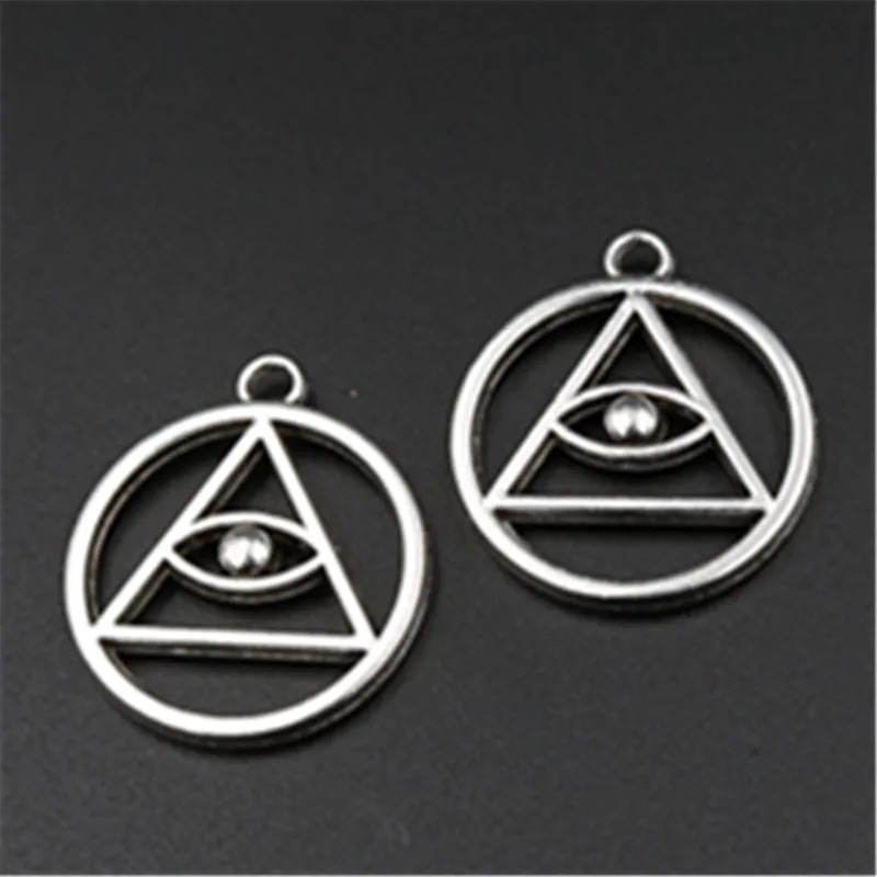 6pcs Silver Plated Magic Item Death Relic Charm Triangle, Round, Eye, Pendants DIY Retro Jewelry Crafts Making 31*27mm A555