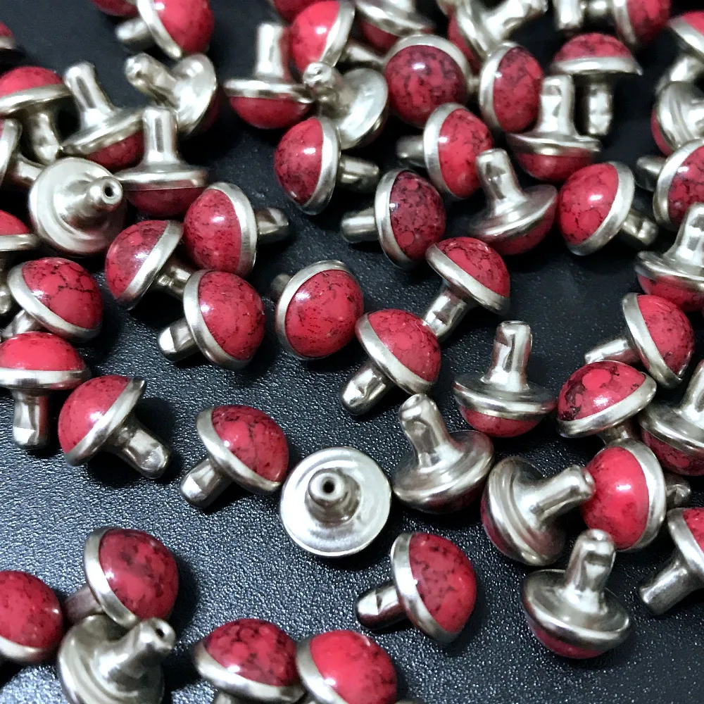 Hot Sell DIY 100PCS 6.5MM Accessories Red Turquoise Crack Rivets Leather Craft Punk Studs Fit DIY Making Shipping Free