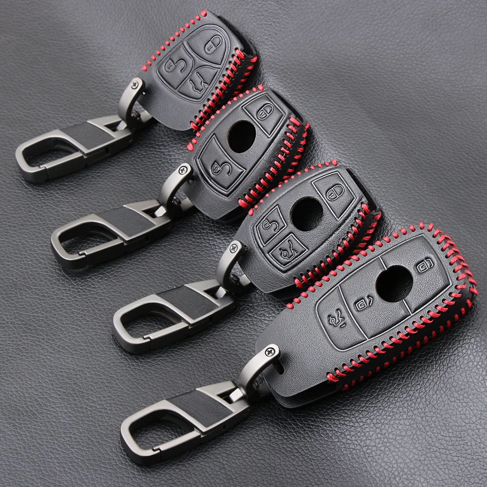 Genuine Leather Car Key Case Cover For Mercedes Benz AMG W203 W210 W211 W124 W202 W204 W205 W212 W176 C117 W213 X156 W246