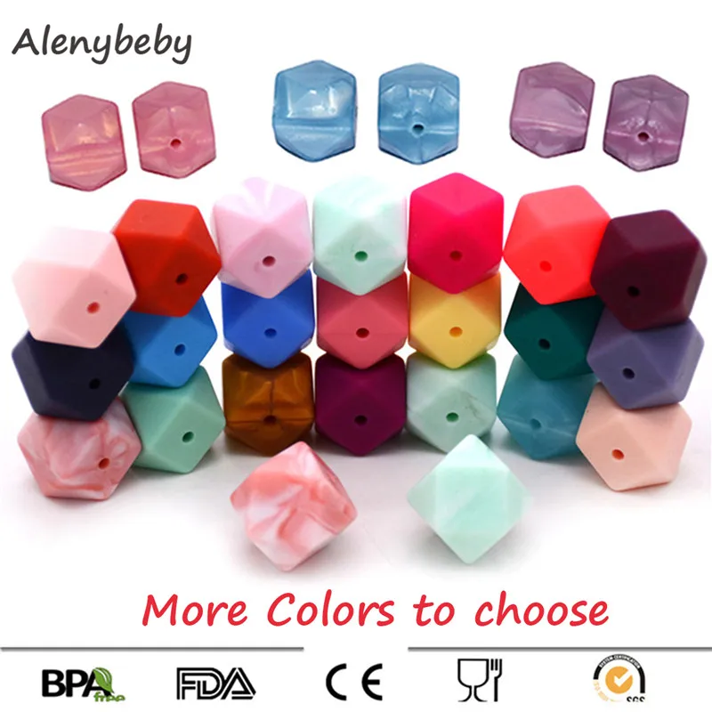 

15pc 14mm Hexagon Silicone Beads Teething Baby Teether DIY Nursing Chew Toy Baby Shower Gift Necklace Ring Pacifier Chain