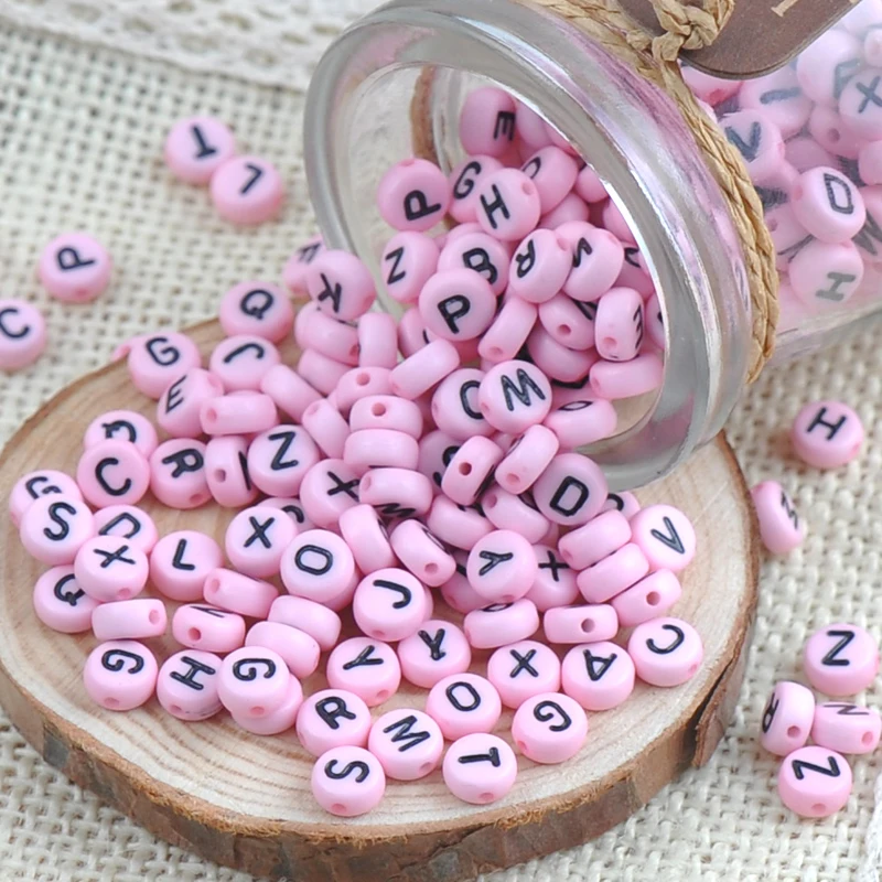 Blend Pink Alphabet/Letters Flat Round spacer Beads Charms Jewelry Craft 7x3mm 200Pcs YKL0133X