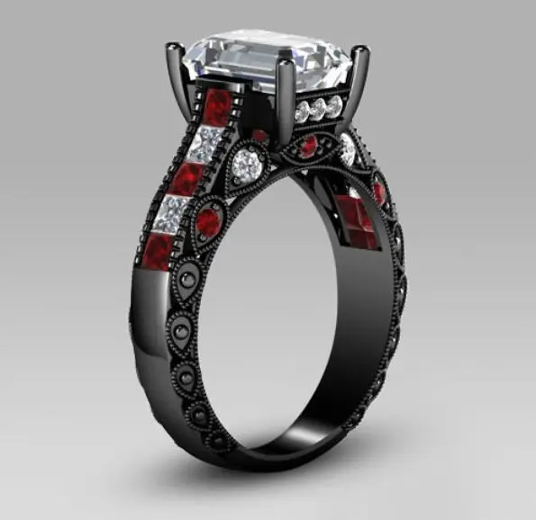 

Christmas Promostion Fashion Jewelry Prong Setting Women Wedding 10kt black gold filled Red Garnet Bridal Band Ring Gift