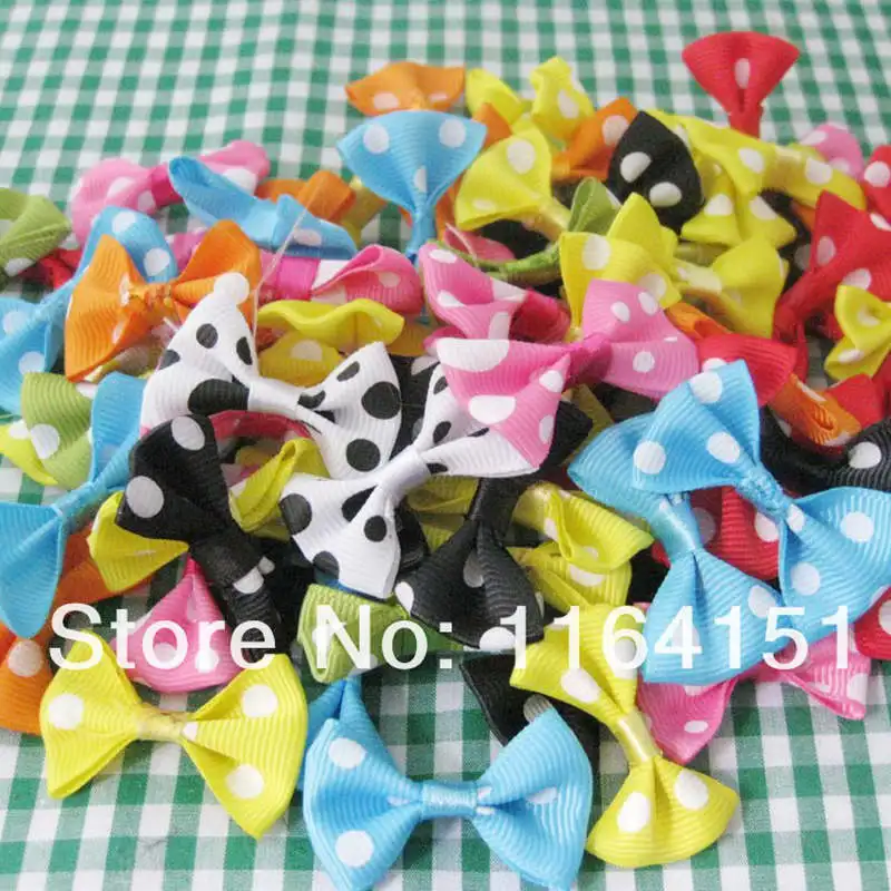 50pcs 35mm*25mm Big Dots Printed Cute Ribbon Flower DIY Garment Craft accessory gift decorated/satin silk flower