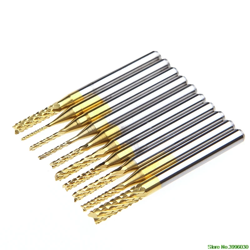 10Pcs 1/8'' 0.8-3.175mm PCB Drill Bit Engraving Cutter Rotary CNC End Mill Set