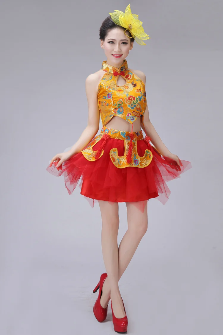 The new modern dance costume sequined short paragraph cheongsam classical tutudo594