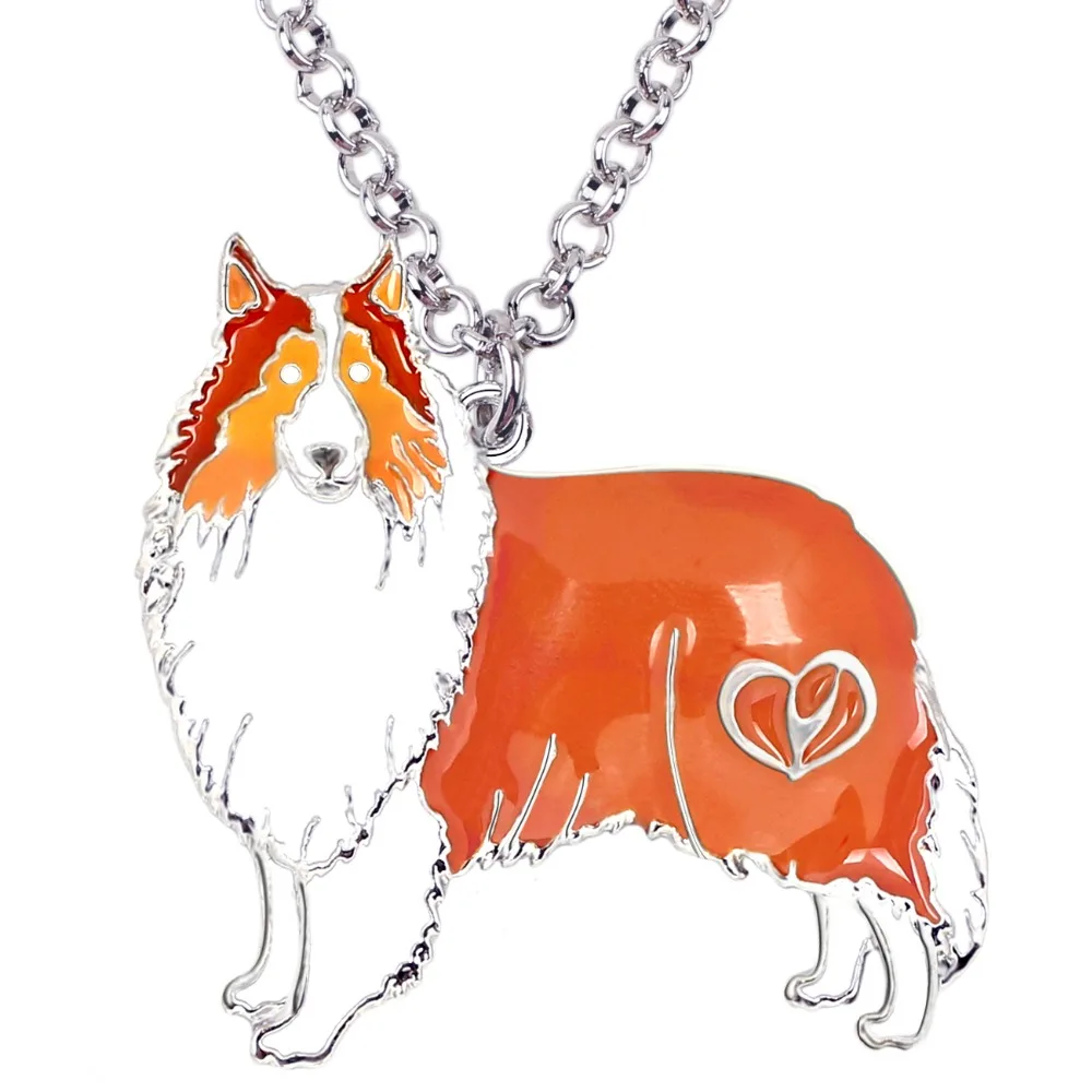 Bonsny Statement Enamel Rough Collie Sheltie Dog Necklace Choker Chain Collar Pendant Animal Alloy Jewelry For Women Girls Gift