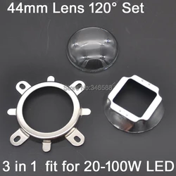 1 Set 44mm Optical Glass LED Lens 120 degree + Reflector Collimator + Fixied Bracket 3 in 1 Kit for 20W -100W High Power LEDs