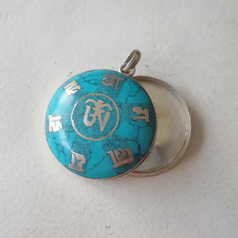 TGB237 Tibetan Mantras Prayer Box Amulet Six Words OM MANI PAD ME HUM