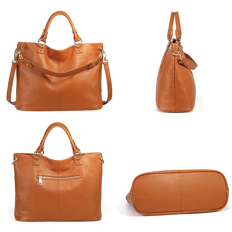 Zency 100% Genuine Leather Grey Handbag Brown Women Casual Tote Large Capacity Lady Crossbody Messenger Purse Black Hobos Bags