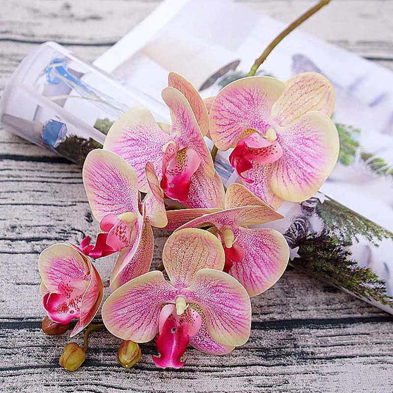 3D kleine Schmetterlings-Orchidee, 6 Köpfe/Bündel, gefälschte Blume, Zuhause, Vorhänge, Wand, Hochzeitsdekoration, Weihnachten, DIY, künstliche Phalaenopsis – Detail 17