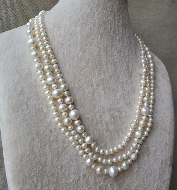 Charming Real Pearl Jewelry,60inches Long AA 5-11MM White Color Genuine Freshwater Pearl Necklace Wedding Party Jewelry.