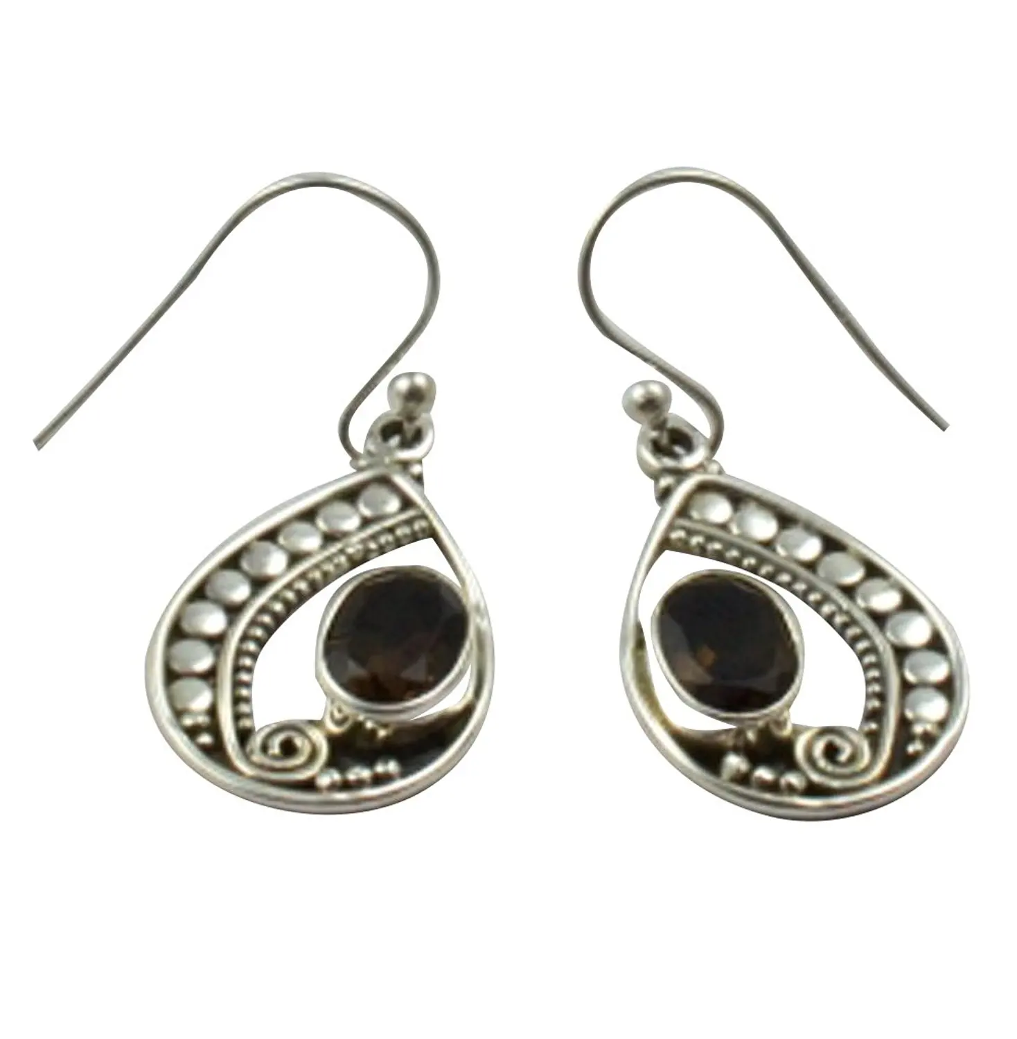 Genuine Smoky Quartz EARRINGS 925 Sterling Silver, 33.7mm, AE2356
