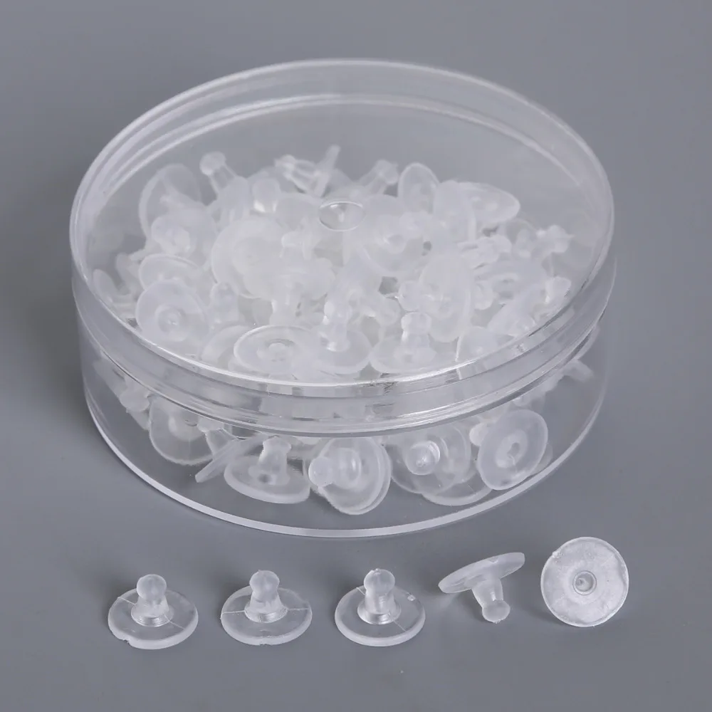 

100pcs/lot DIY Earrings Accessories Rubber Back Silicone Round Ear Plugging Blocked Plastic Earring Back Stoppers (Contain Box)