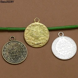 (JM943) Wholesale 22mm Antique Bronze/Champagne Gold /Antique Silver /Silver color Coin Alloy Flat Charms Pendants 10 pieces