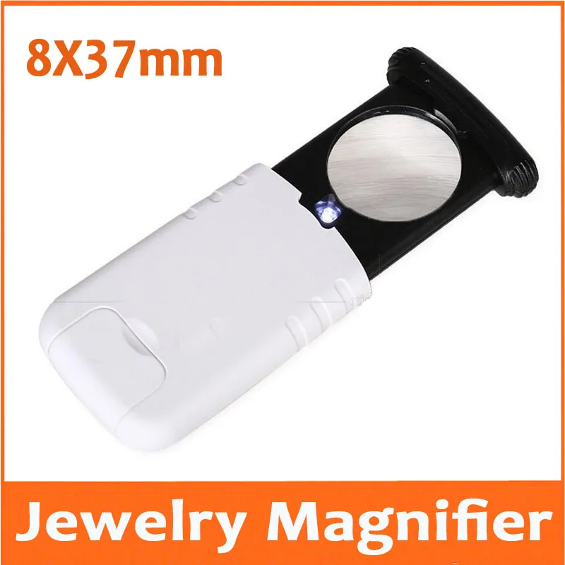 8X 37mm Lens LED Illuminated Pull-out Jewelry Gem Identifying Type UV Light Magnifier Magnifying Glass Loupe with Lamps