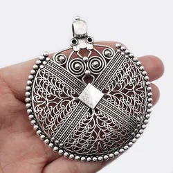 2Pcs Antique Silver Color Large Bohemian Boho Filigree Embossed Charms Pendants for Necklace Jewelry Making Findings