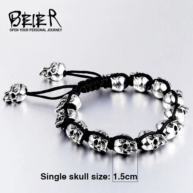 2019 new Stainless steel Skull Charm bracelets bangle hand-woven jewelry for man/male Punk rock style BC8-055