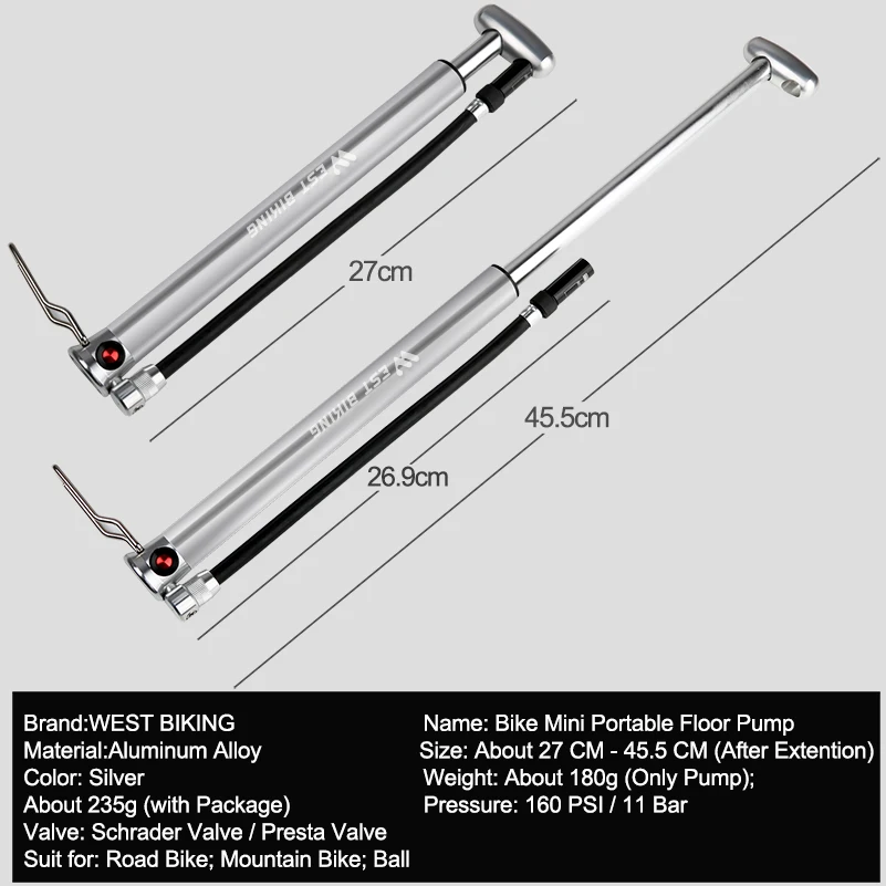 WEST BIKING High Pressure Foot Activated Floor Pump 160PSI Bicycle Pump With Schrader Presta Valve Bike Tire Pump Inflator