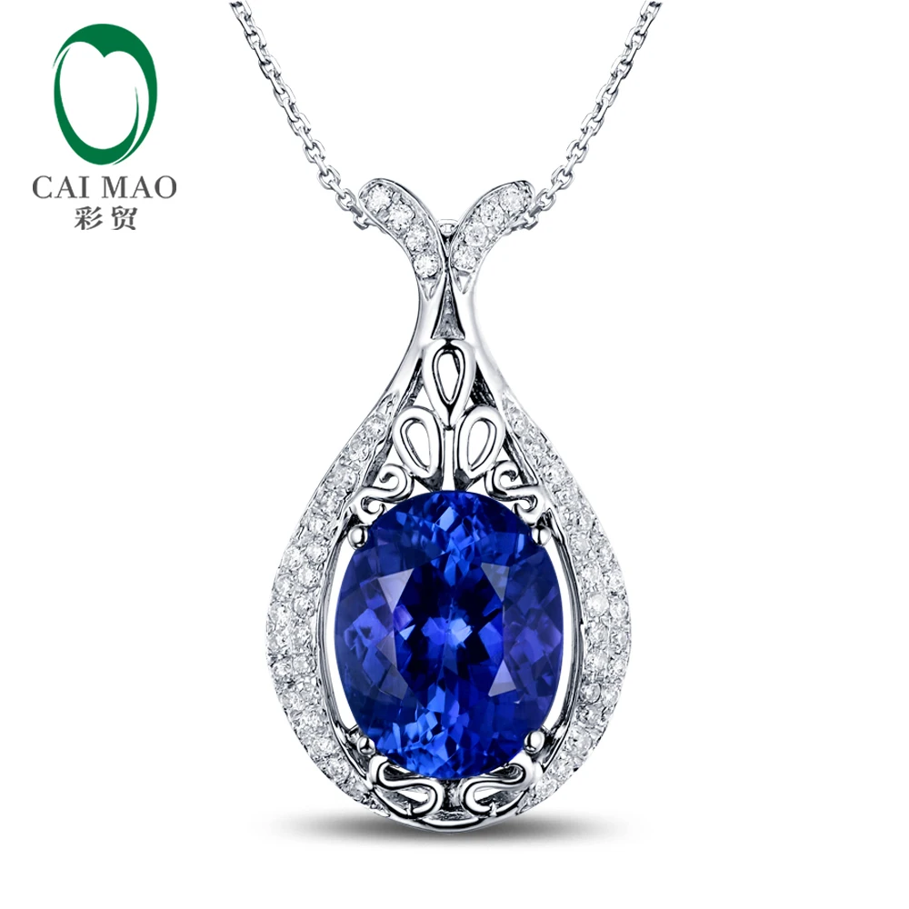 

2.19ct 7.5x9.5mm Oval Cut Blue Tanzanite 14k White Gold Natural Diamond Engagement Pendant