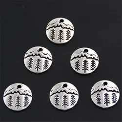 50pcs Pine Tree Charm Under The Mountain Charms Pendant Camping Jewelry Outdoor Gifts For Woman Man Unisex A309