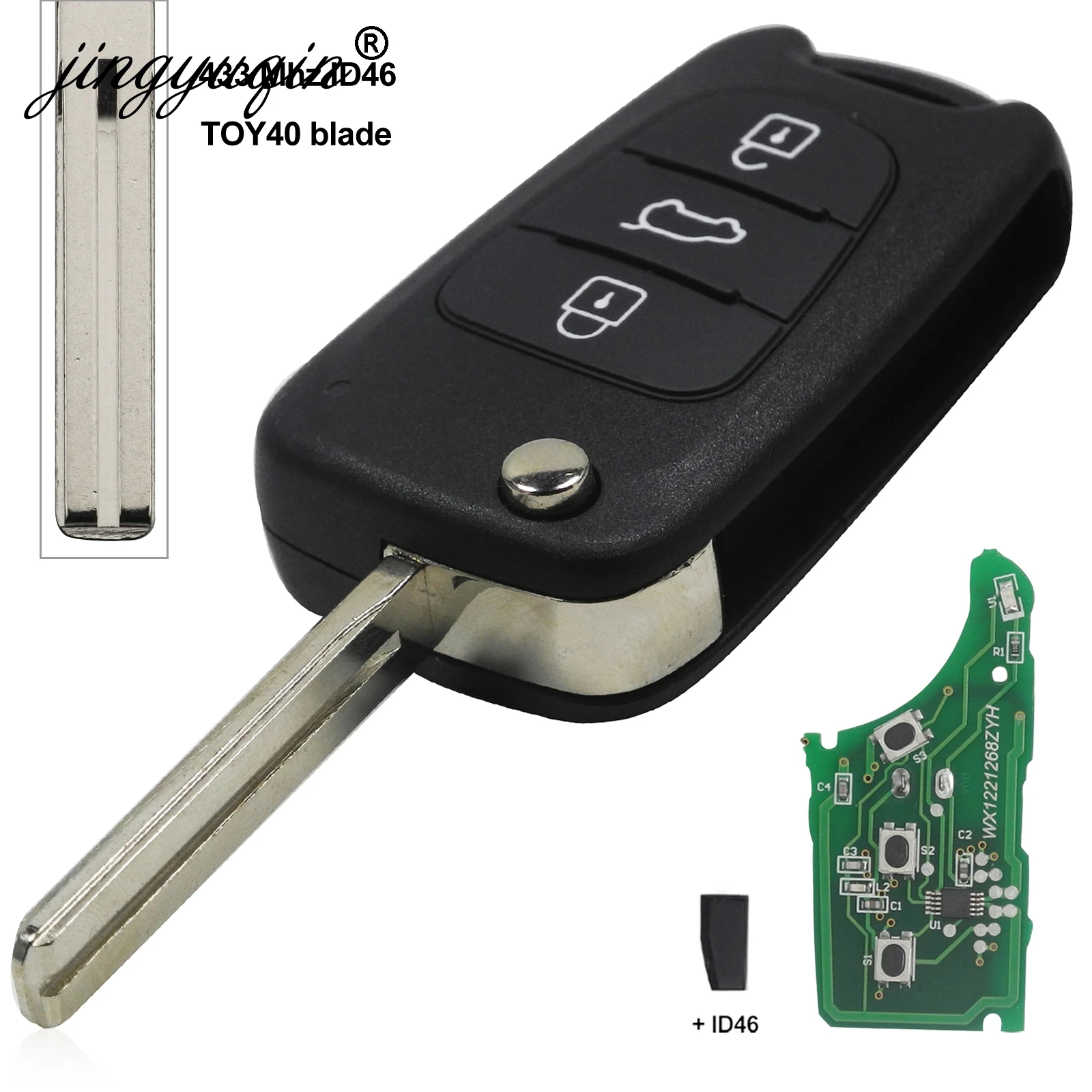 jingyuqin For Hyundai I30 IX35 ELANTRA Tucson SONATA NF 433Mhz ASK ID46 Chip 3 Buttons Flip Folding Car Remote Key Fob