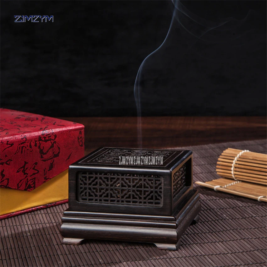 Purple sandalwood incense burner ebony tray incense box hollow pane plum incense burner with mahogany technology 9*9*6.3cm