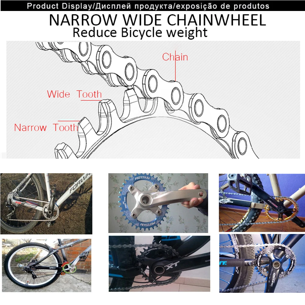 MOTSUV Oval Round Bicycle Crank & Chainwheel 104BCD Wide Narrow Chainring 32T/34T/36T/38T Crankset MTB Bike Bicycle Parts