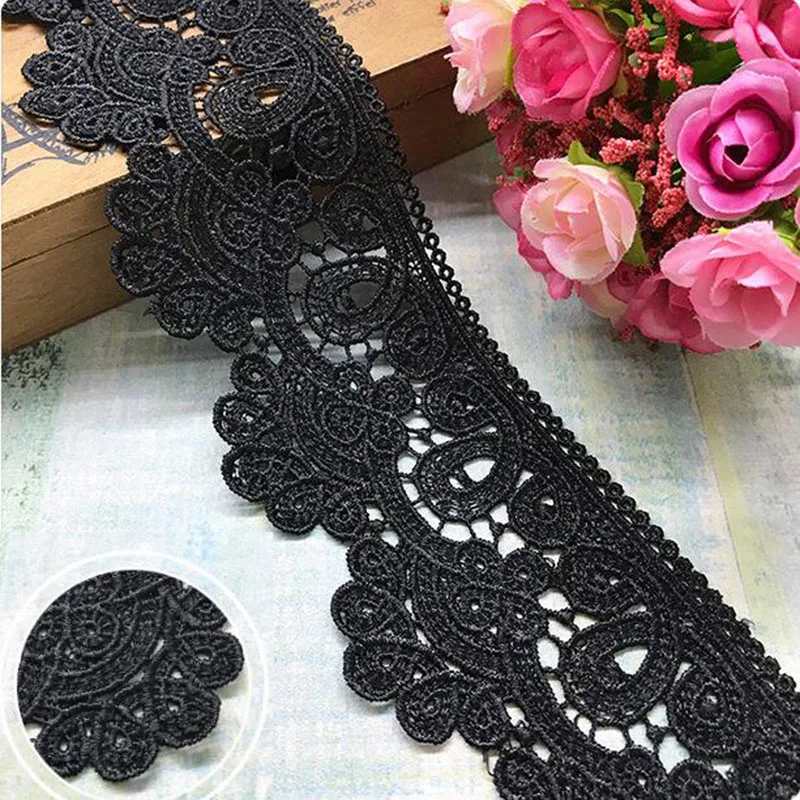 

GXINUG 1 Yard 7cm Water Soluble Flower Lace Wave Trim Ribbon Wedding Dress Hat Applique Embroidered DIY Sewing Craft