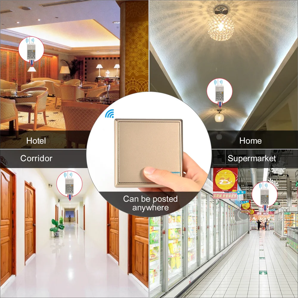 Wireless Light Switch Remote Control Light Switch up to 50m Ceiling Lamps LED Bulbs Wall Switch No Wire, Quick Create 110V 220V