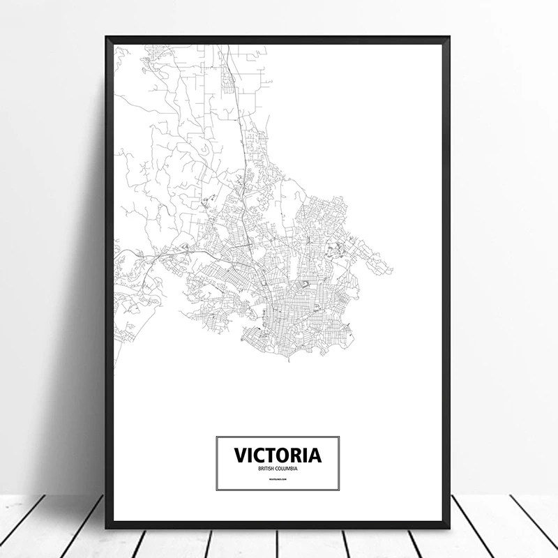 Victoria British Columbia Canada Black White Custom World City Map Poster Canvas Print Nordic Style Wall Art Home Decor