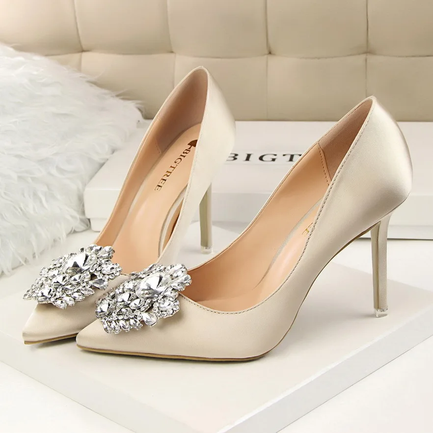 BIGTREE Shoes Women Pumps 2022 High Heel Women Shoes Fashion Women Heels Pointe Shoes Rhinestone Ladies Shoes Classic Pumps