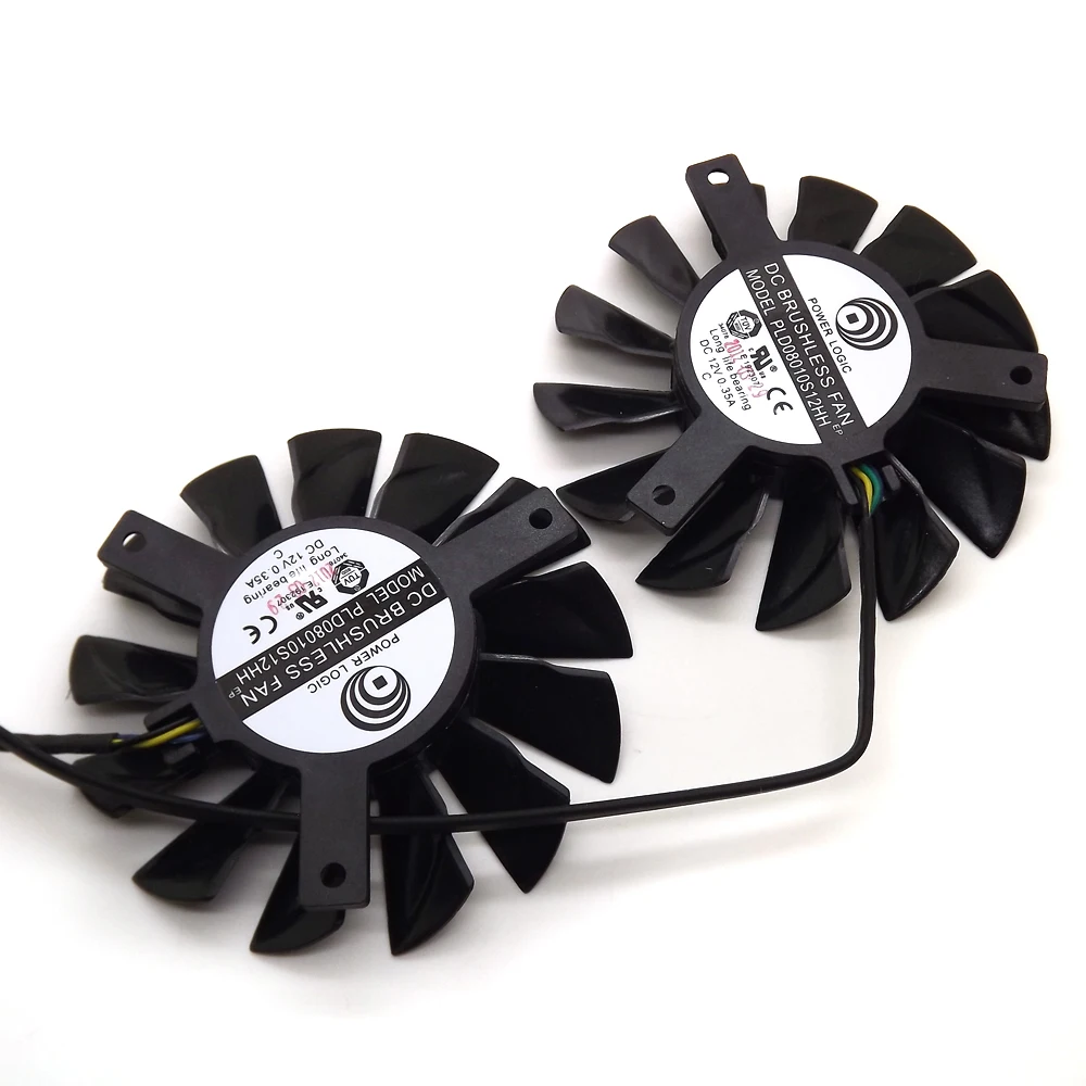 Free Shipping 2pcs/lot PLD08010S12HH DC 12V 0.35A 75mm Dual Fans Replacement Video Card Fan MSI Twin Frozr III 4Pin