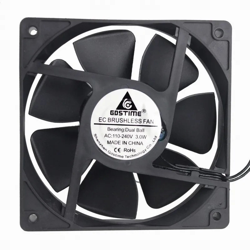 10 Pcs Gdstime 2700RPM 12025B 120mmx120mmx25mm Electric EC Motor Cooling Fan AC 110V 240V Cooler Fan 12cm 2 Wire