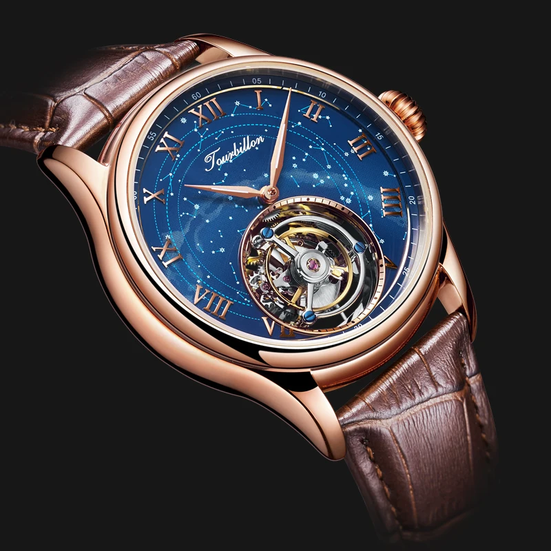 High-end SEAKOSS Men's Star Sky Tourbillon Watches Sapphire Clock Luxury Mechanical Hand Wind Movement Man Wristwatch Business