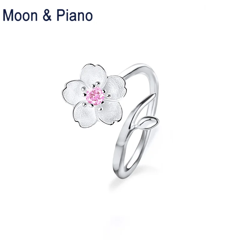 925 Sterling Silver Romantic Cherry Blossom Open Ring Romantic Love Sakura Rings Cute Flower Fine Jewelry Valentine's Day Gifts