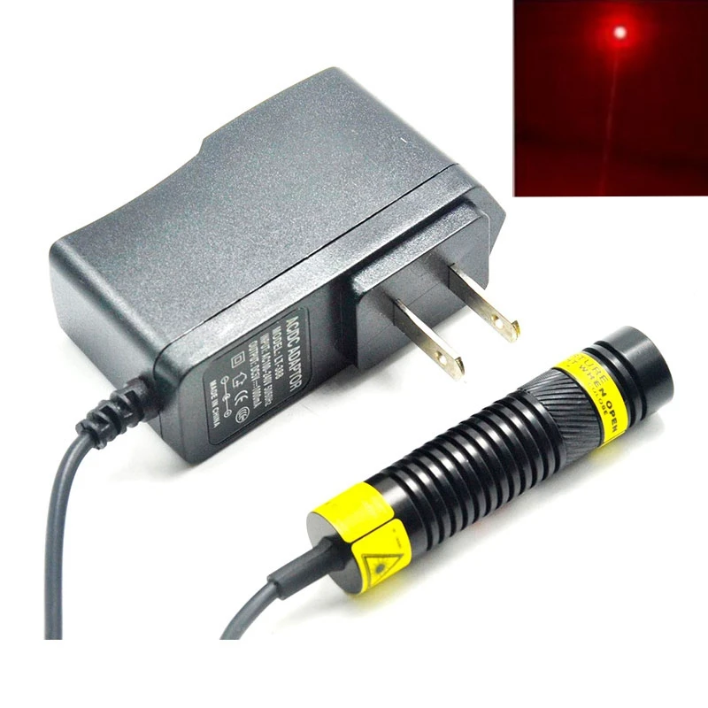 Focusable Dot/Line/Cross Red Laser Module 650nm 50mW Laser Lighting 16mmx68mm with US/EU/UK/AU 5V 1A Adapter