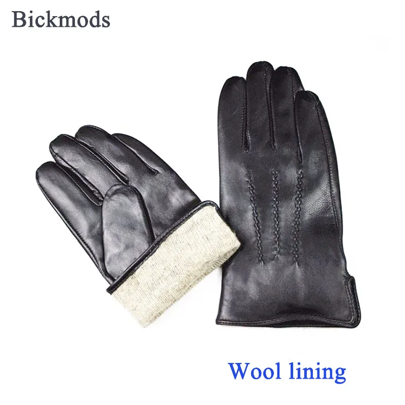 Guantes de cuero de oveja para hombre, forro de lana simple, terciopelo cálido, conducción de coche, ciclismo, moda de otoño e invierno