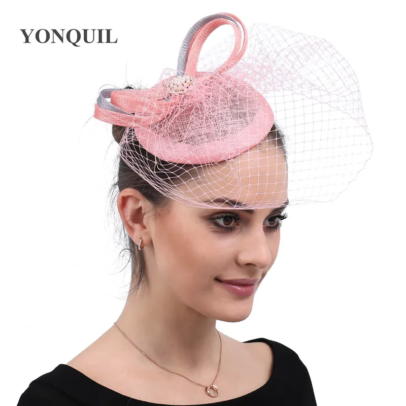 Sinamay Veil Fascinators kapelusz opaska na imprezę dla kobiet ślub francuski siateczkowy do włosów panna młoda pióra szpilki do włosów