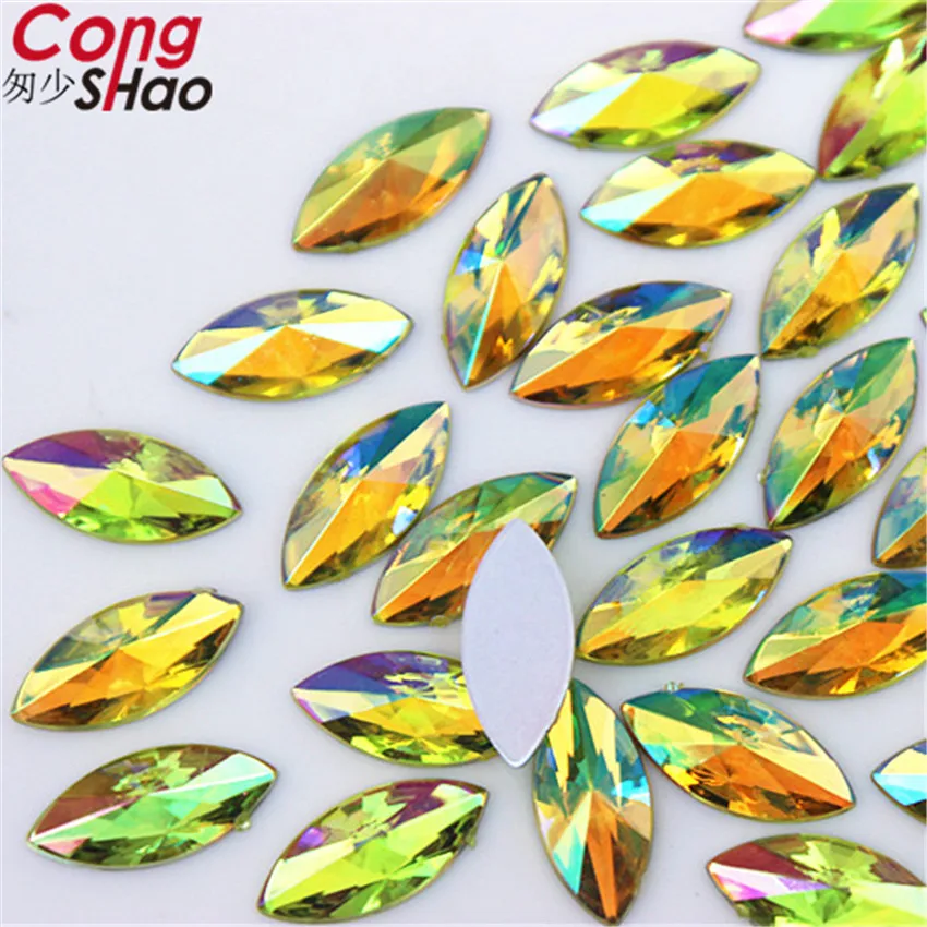 Cong Shao 100pcs 7x14mm Horse Eye AB Acryl Non Hotfix Rhinestone Navette Nail Art Rhinestone Non Hot Fix Crystal for DIY ZZ356