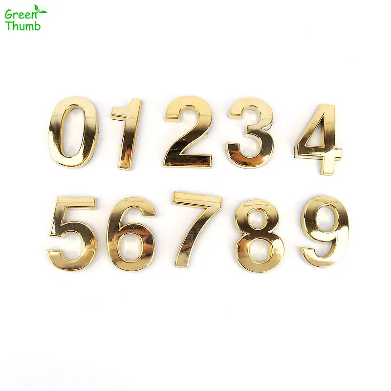 1pc Number Plate 0,1,2,3,4,5,6,7,8,9 Modern Gold Self Adhesive Door House Number Apartment Hotel Office Car DIY Decor Plaques