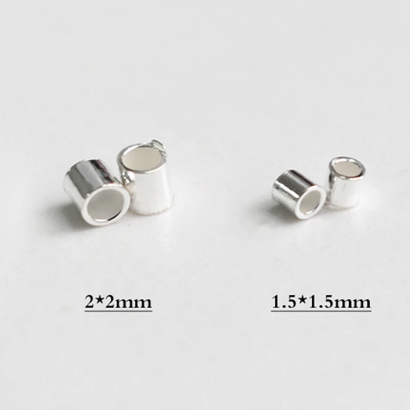 Genuine Real Pure Solid 925 sterling Silver Crimp End Beads Silver Crimps Silver End Bead Round Tube for Jewelry Making Findings