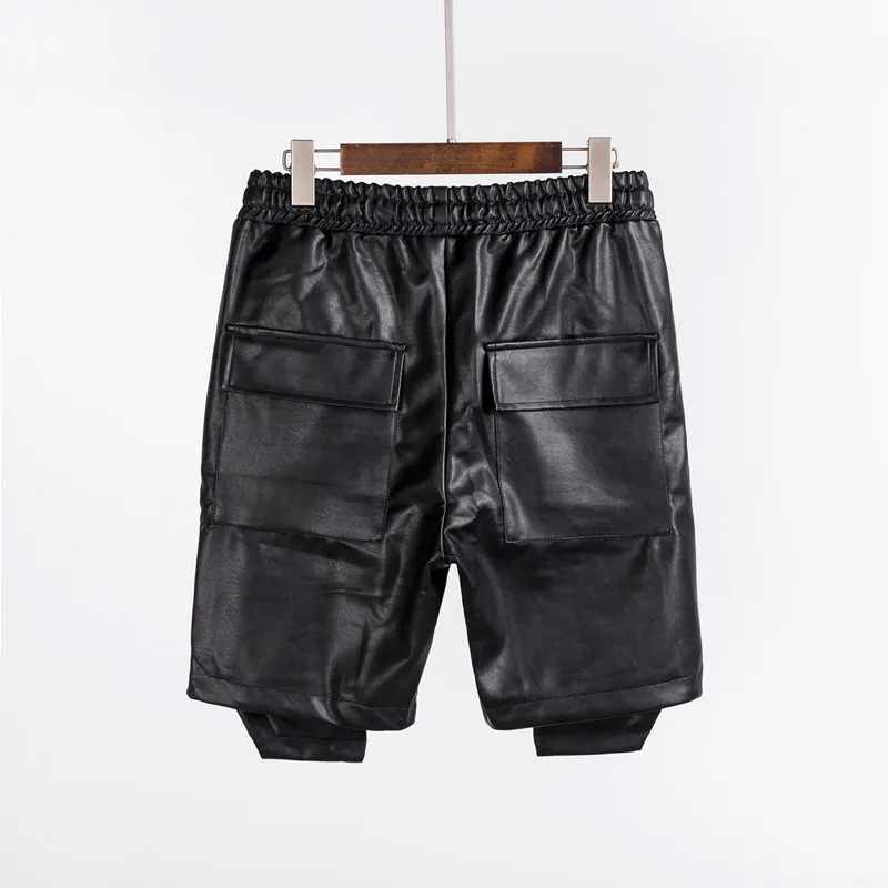 Cool Sexy Soft PU Elastic Male Black Hip Hop Streetwear Leather Shorts For Men