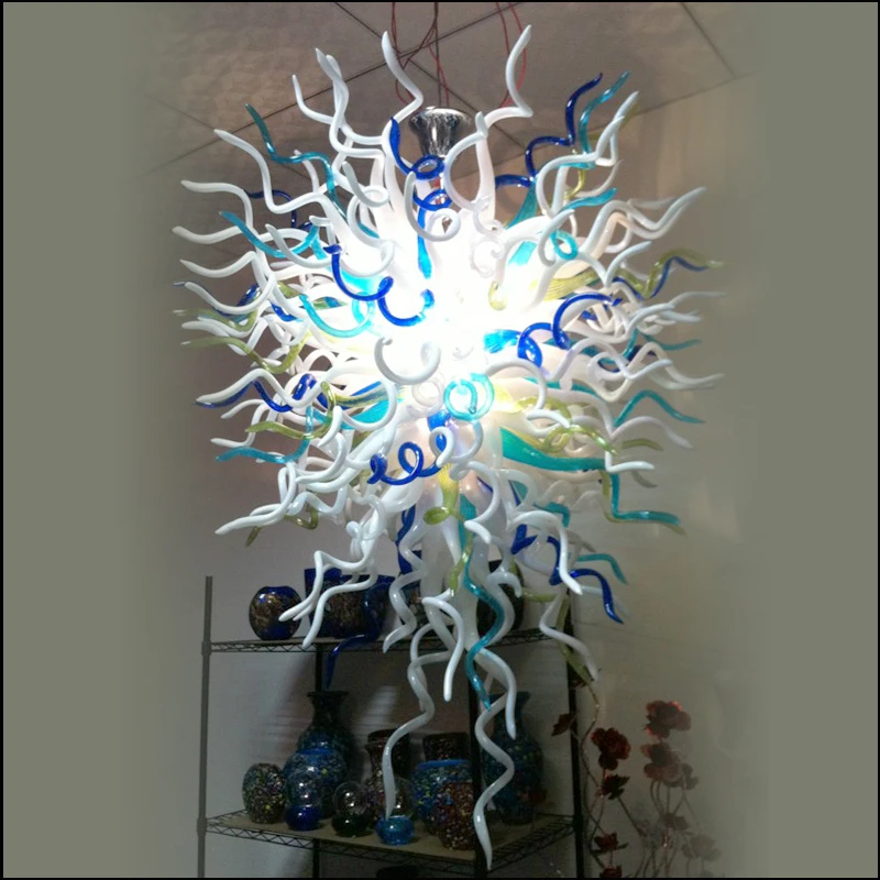 

Customer Made Chihuly Style Hand Blown Murano Glass Chandelier Lamps in Clear and White Color Urban Design For Home