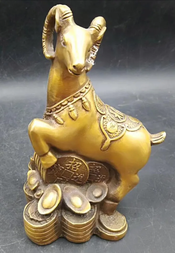 

Chinese archaize Brass twelve Zodiac Wealth sheep Statue